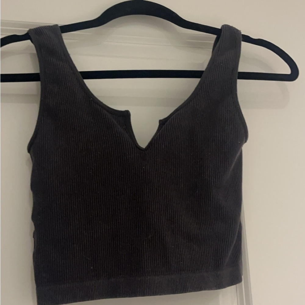 Women's Charcoal Ribbed Crop Top